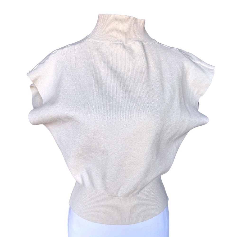 Mock Neck Knit Top Cropped Sweater Cream Commense Sz S